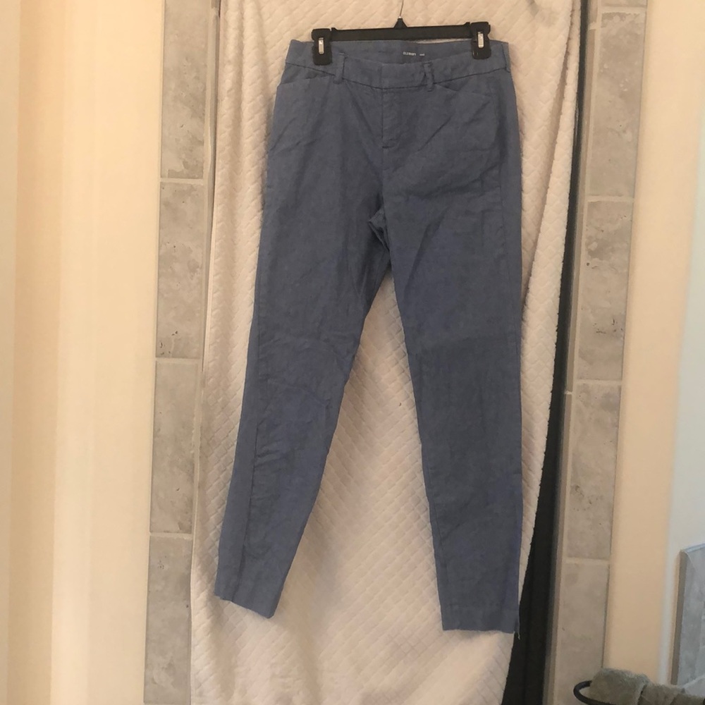 Blue Linen Pixie Full Length Stretch Pants